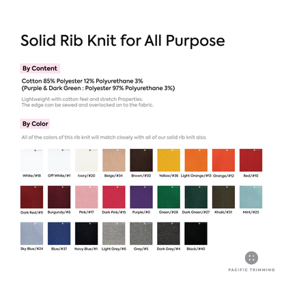 Solid Rib Knit for All Purpose Multiple Colors