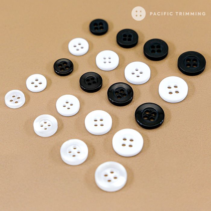 White & Black Standard Polyester 4 Hole Shirt Button