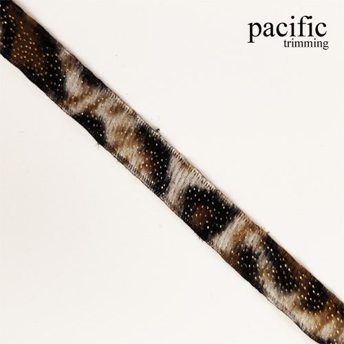 0.38 Inch Animal Printed Trim Glittered Brown/Ivory