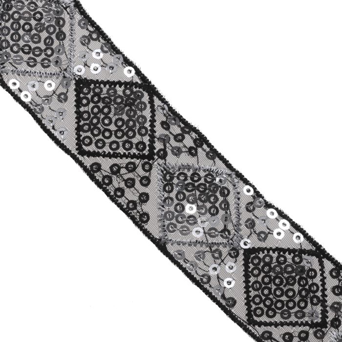 1.25 Inch Fancy Sequin Trim Black/Silver