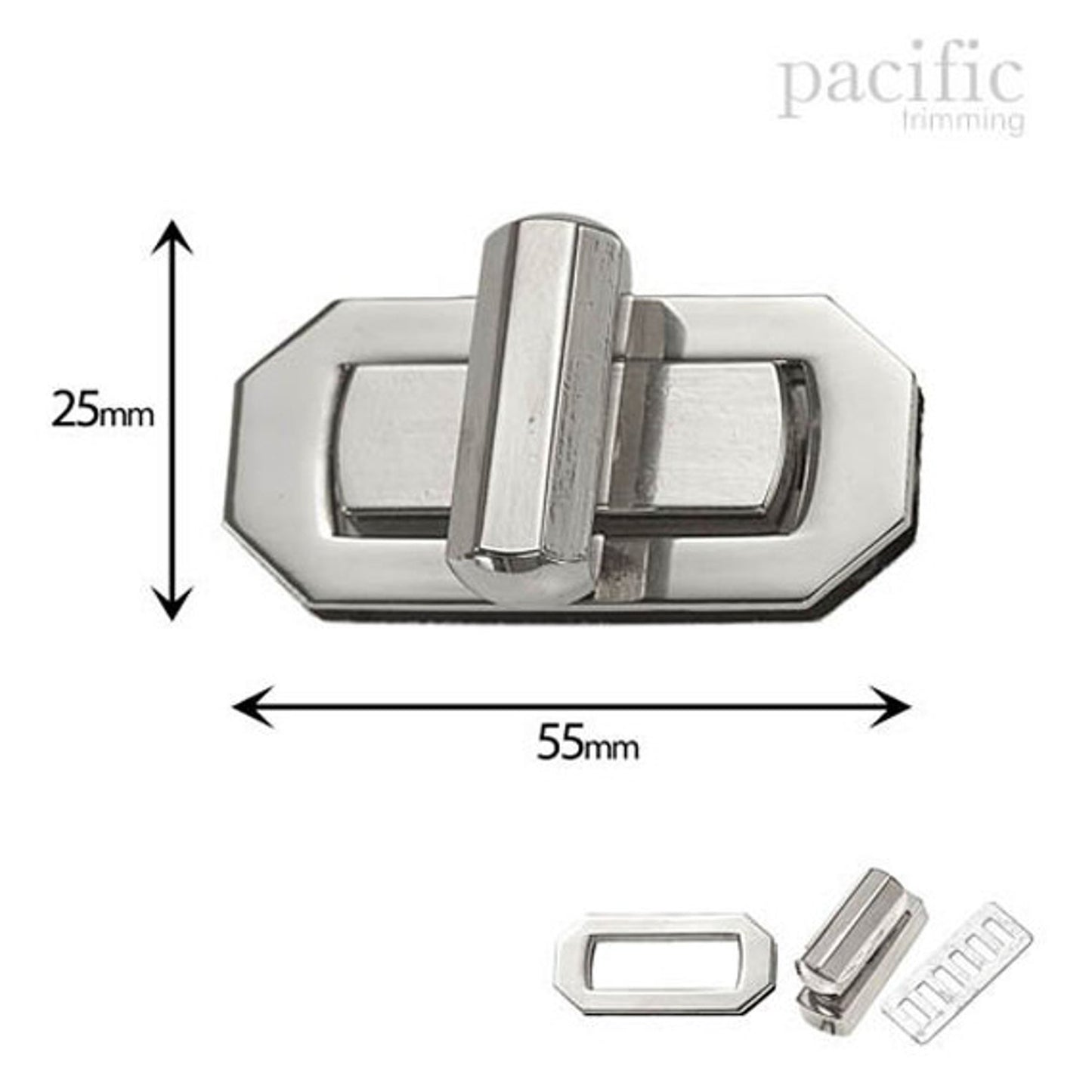 55mm Bag Turn Lock Silver