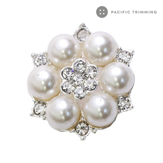 Hexagon Shape Faux Pearl Rhinestone Button 120196RS