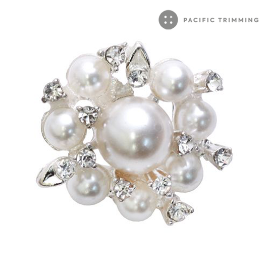 Flower Shape Faux Pearl Rhinestone Button 120197RS