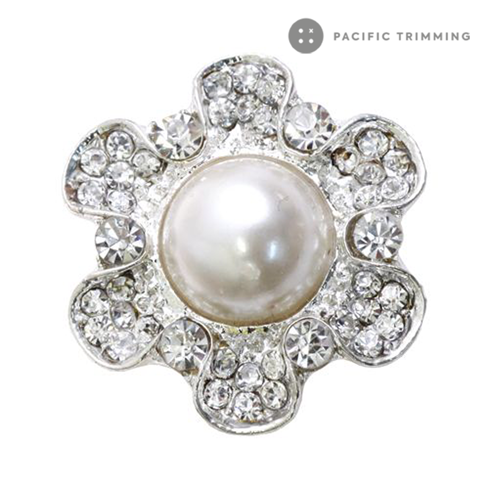 Flower Shape Faux Pearl Rhinestone Button 120199RS