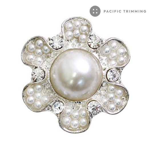 Flower Shape Faux Pearl Rhinestone Button 120199RS