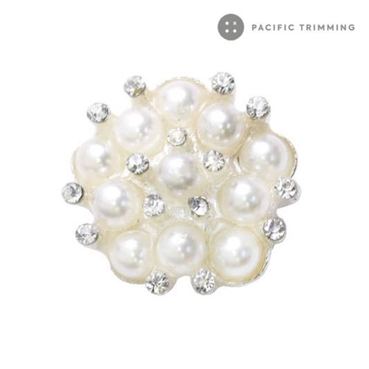 Pentagon Shape Faux Pearl Rhinestone Button 120203RS