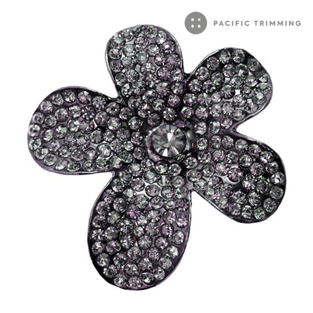 Flower Shape Rhinestone Button 120207RS Black Diamond