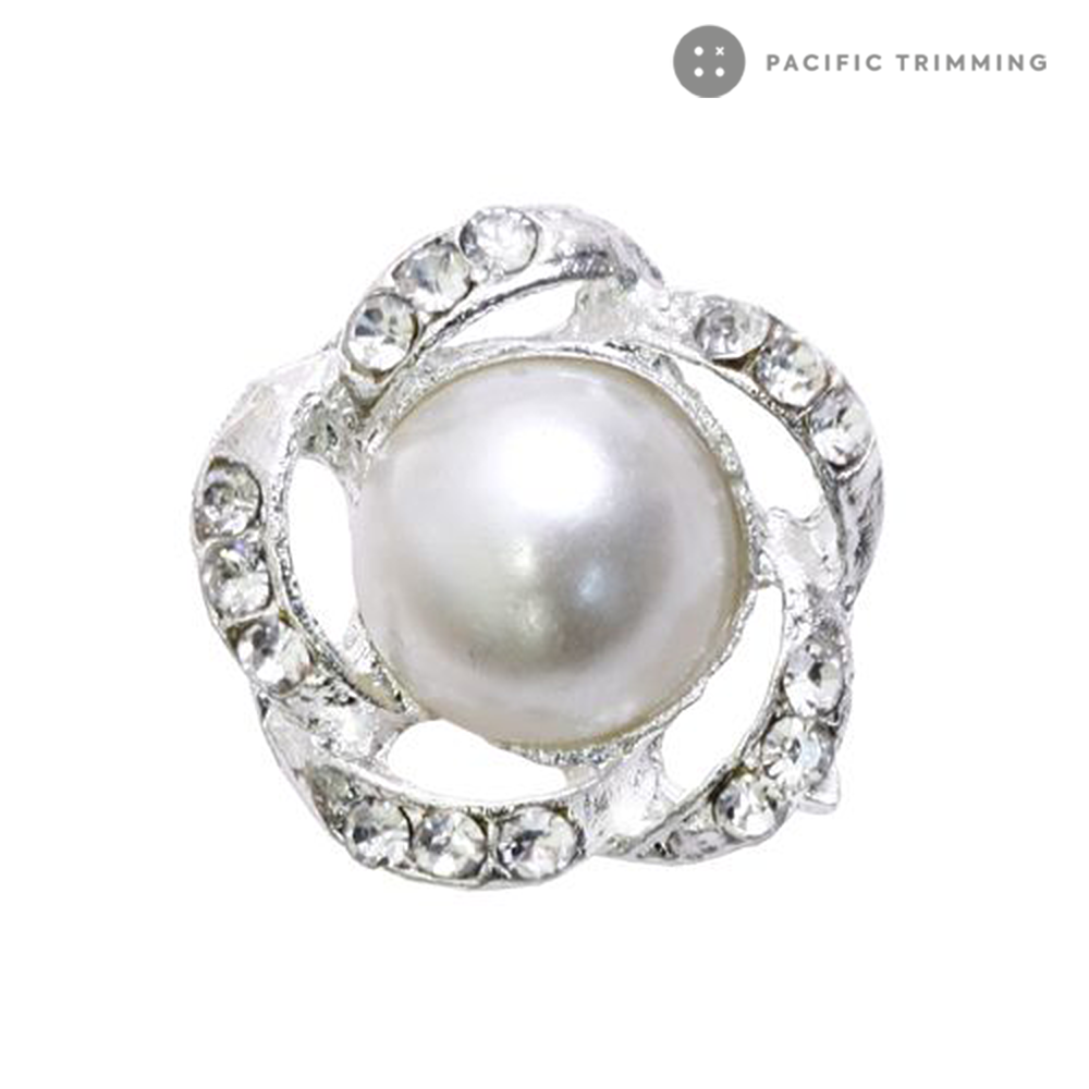 Flower Shape Faux Pearl Rhinestone Button 120243RS